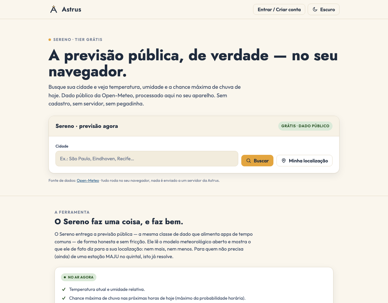 Sereno — a ferramenta de previsão pública no navegador
